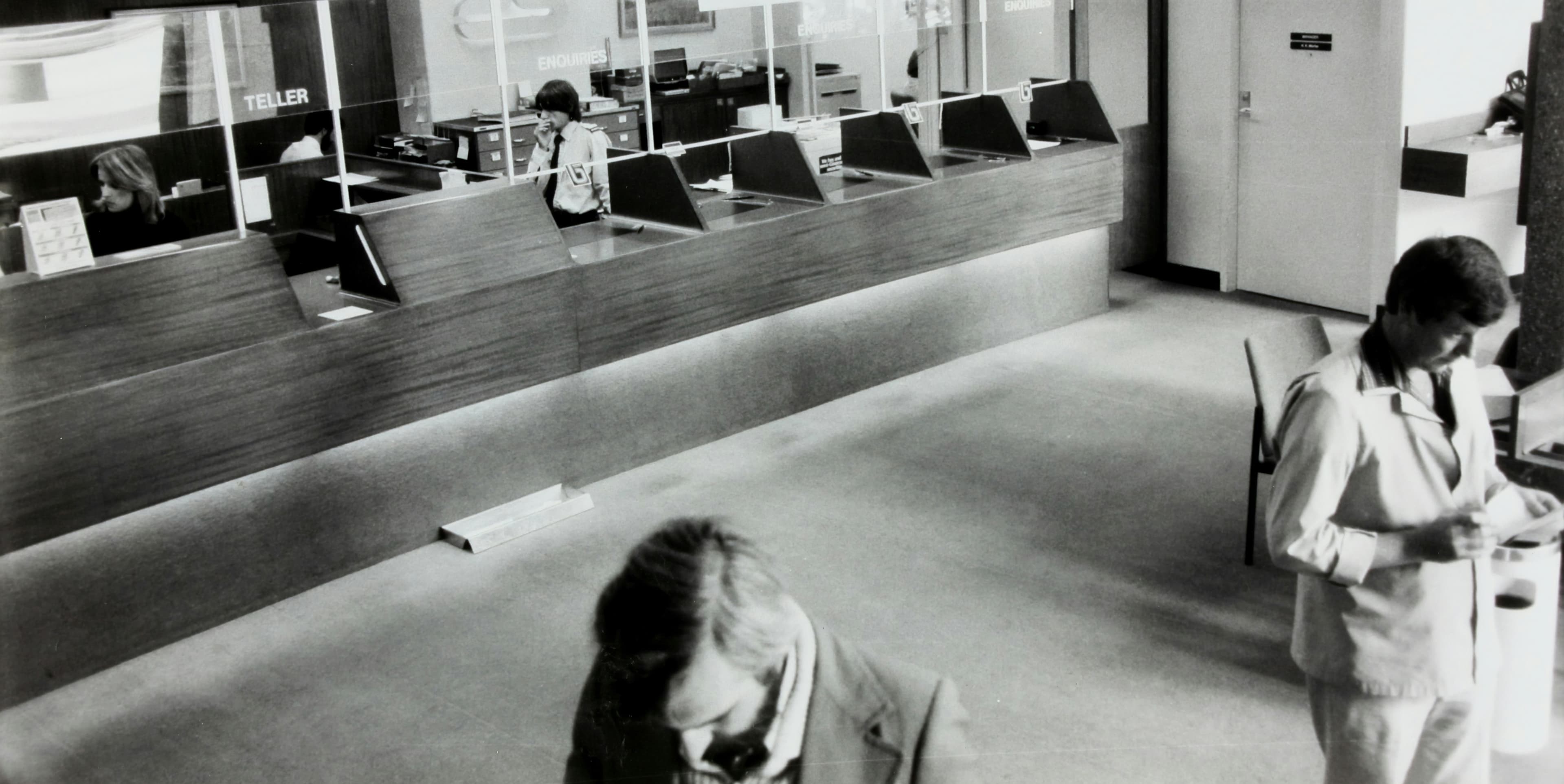 A modern banking hall illustrating the traditional bank visit experience
